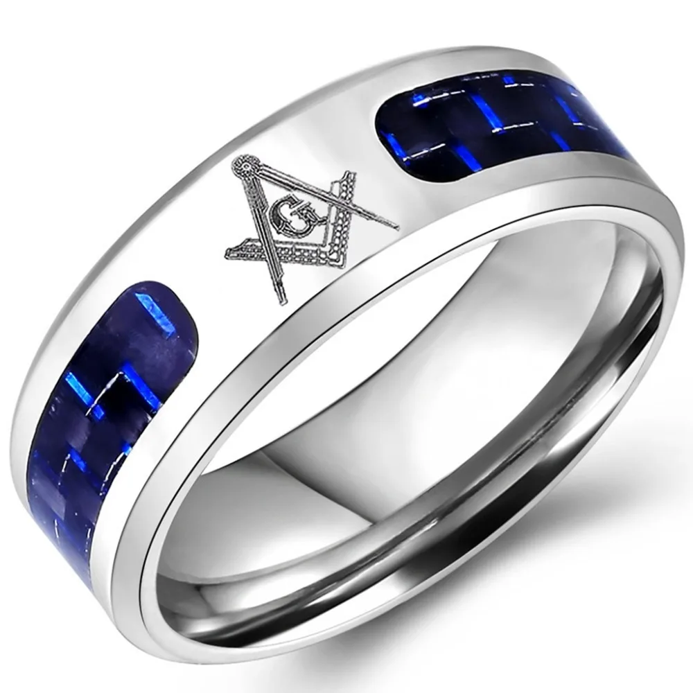 

Size 5-16 Stainless Steel Masonic Ring Wedding Band Freemasonry Cocktail Knight Templar Mason Master Engagement Fiber Inlay
