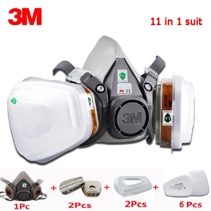 

11-in-1 set 3M 6200 Gas Mask Respirator Chemical Spray Paint Pesticide Protection with 6001 Organic Gas Filter Working Mask