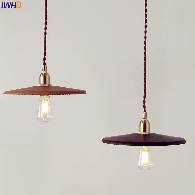 

IWHD Nordic Japanese Style LED Pendant Light Fixtures Dinning Living Room Vintage Wooden Copper Hanging Lamp Lampara Colgante