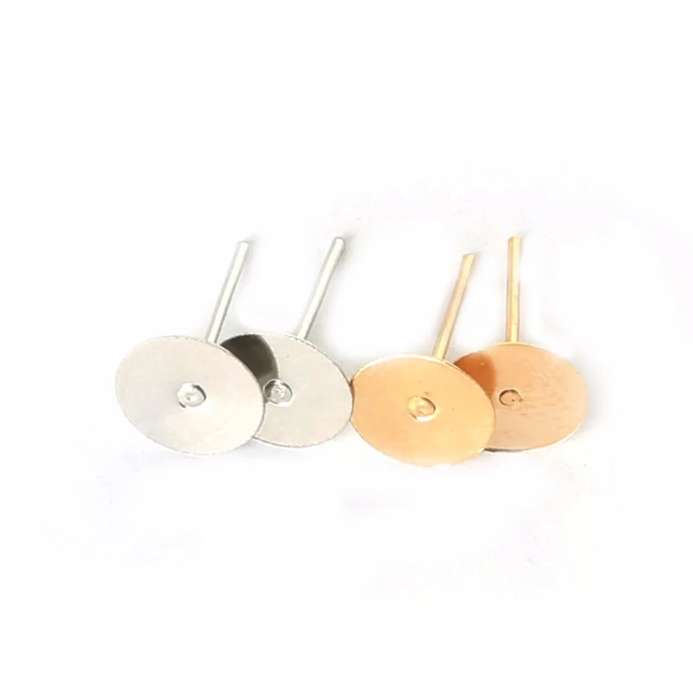 

500pcs/lot Gold Rhodium Earring Stud Ear Nail Iron Flat Base Cup Posts Earring Findings for DIY Jewelry
