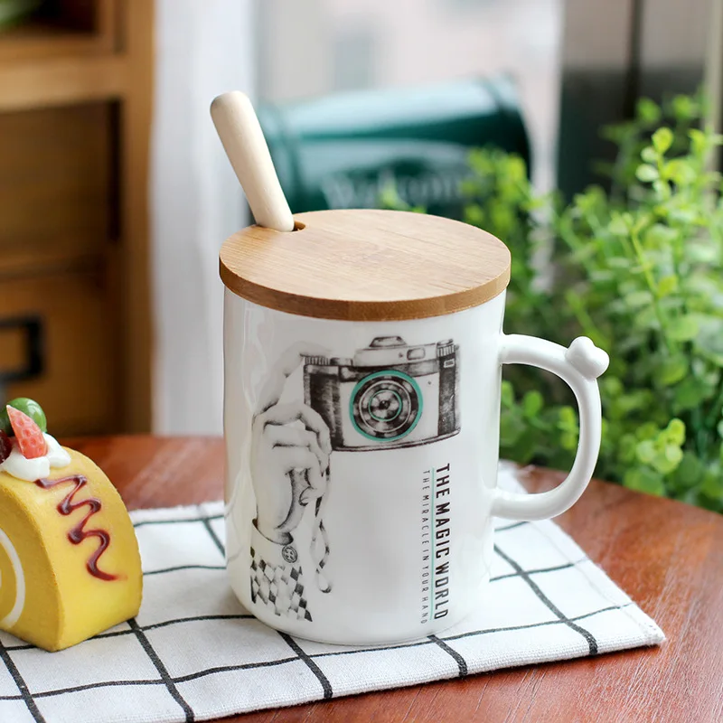 Новый волшебный мир эскиз керамическая чашка офис zakka креативная с крышкой Ложка