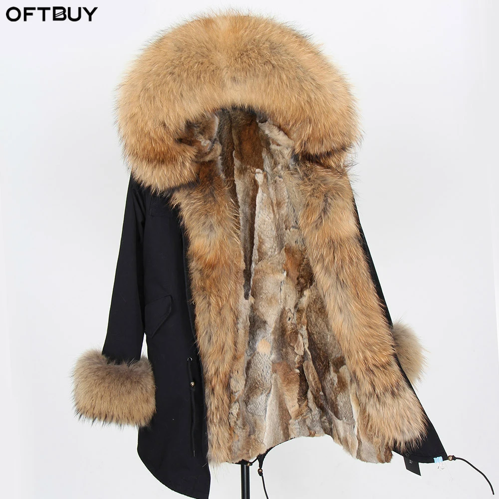 

OFTBUY 2019 real fur coat Winter Jacket Women Coat Real raccoon Fur collar raccoon fur liner long Parkas Streetwear Outerwear