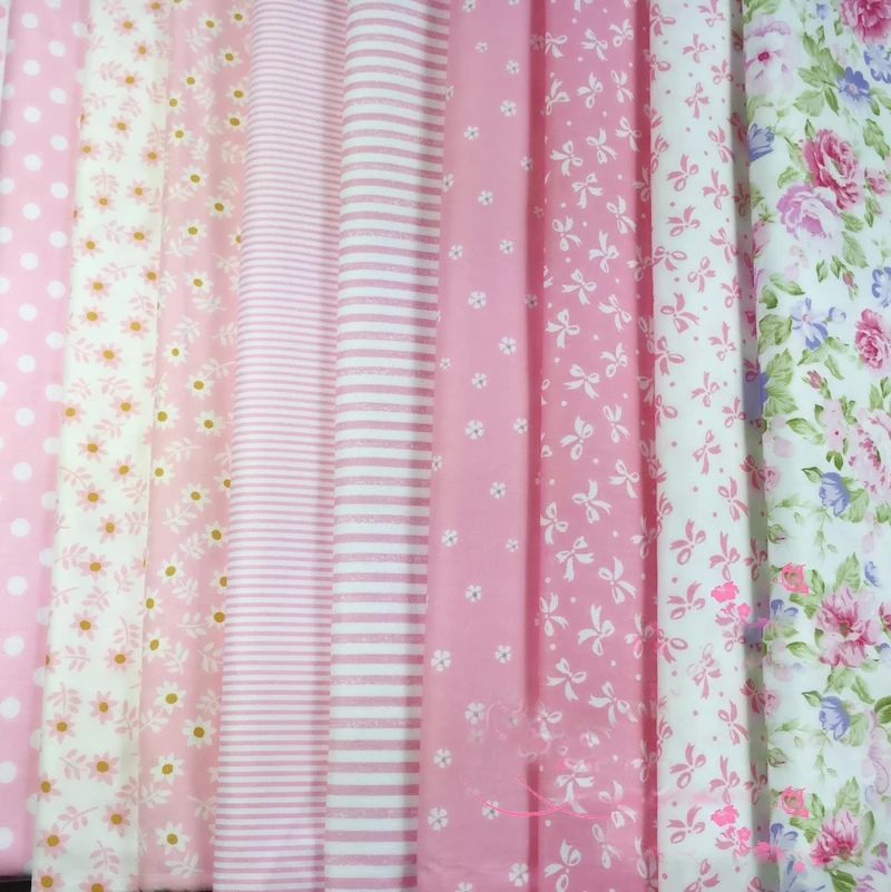 

Pink Flower Stripe Bows Printed cotton fabric by meter cloth home textile patchwork quilting diy handmade craft tissue fabrics