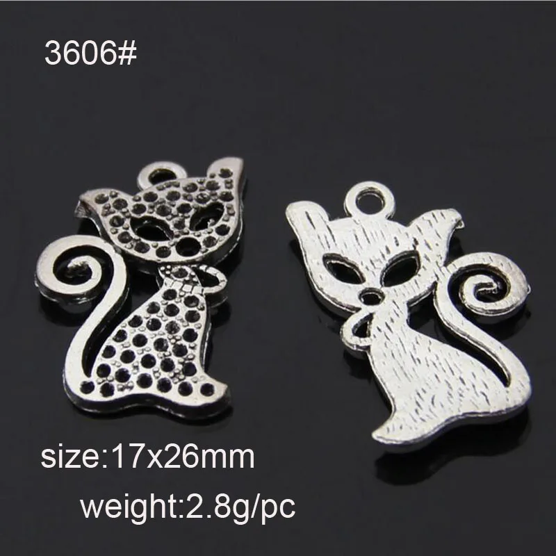 

25 PCS Alloy Cat Charms Antique Silver Plated Cat Pendant For DIY Making
