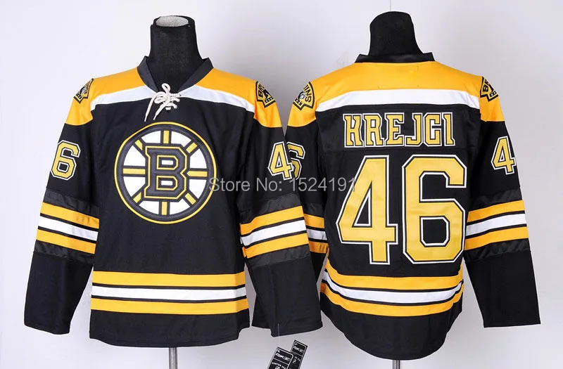Wholesale Ice Hockey Boston Bruins Jerseys #46 David Krejci Jersey Home Black Away Yellow For Sport Fans Sewn On Good Quality Black.jpg