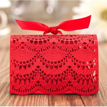 

Free shipping chinese style lace red laser cut bridal shower chocolate box ,200pcs/lot , cb5290