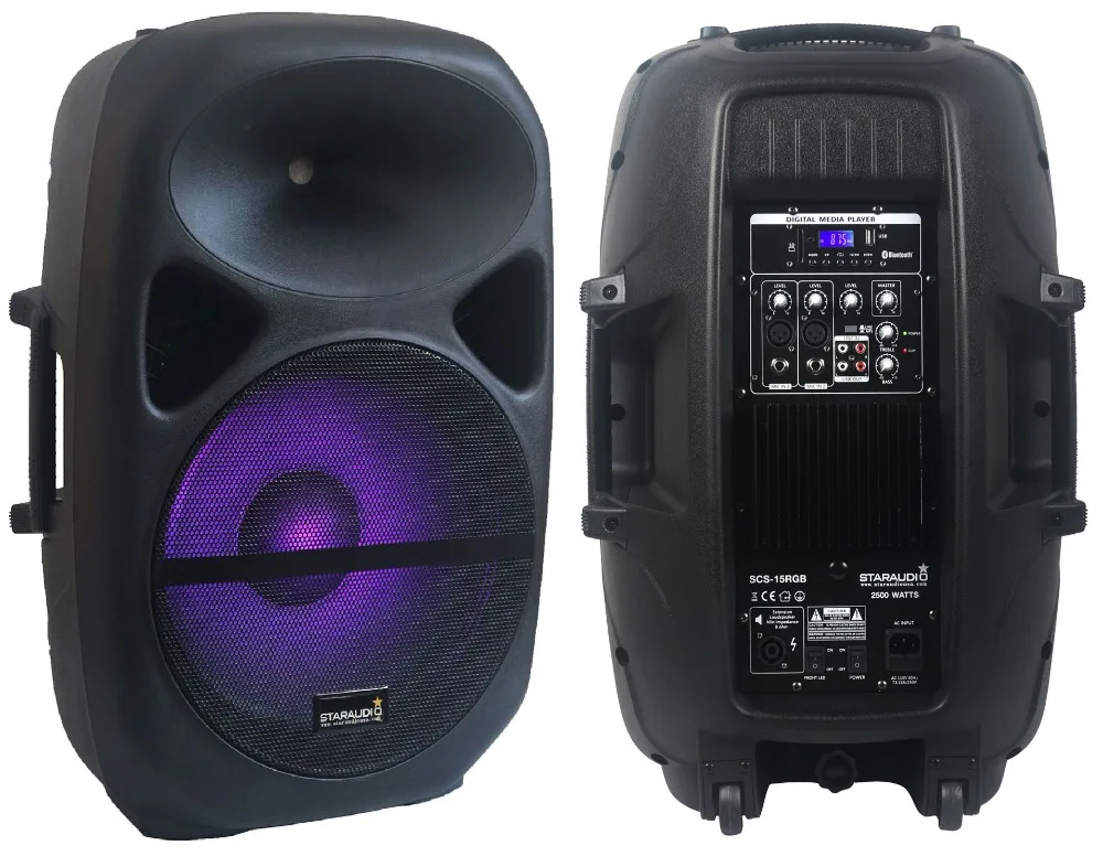 pa dj powered 15” 2500w pa speaker with led light rgb bluetooth sd carad usb mp3 player for stage karaoke ktv party