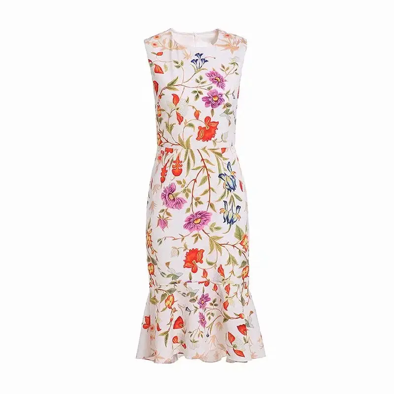 

Women Summer Dresses 2019 High Quality Runway O-Neck Sleeveless Printed Ruffles Ladies Elegant Dress Casual Dresses DX90604M