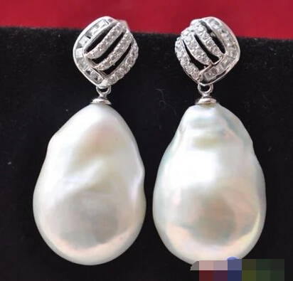 

13378 AA++ PERFECT 20mm WHITE KESHI REBORN PEARL DANGLE EARRING 925SS