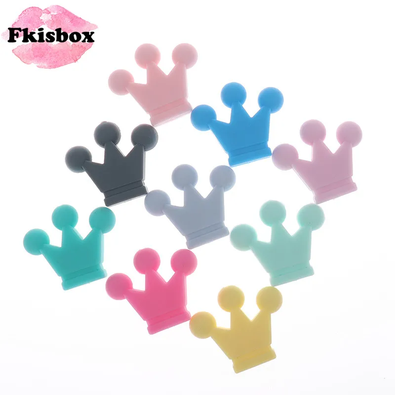 

Fkisbox 20pcs Crown Silicone Beads Bpa Free Chewing Baby Teether Pendant Necklace Accessories Food Grade Teething Nursing Gifts