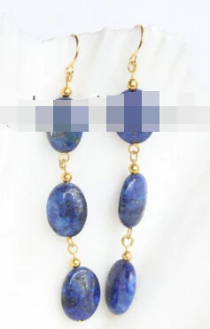 

hj 00505 AAA natural dangle 14mm oval lapis lazuli Earring 14K hook