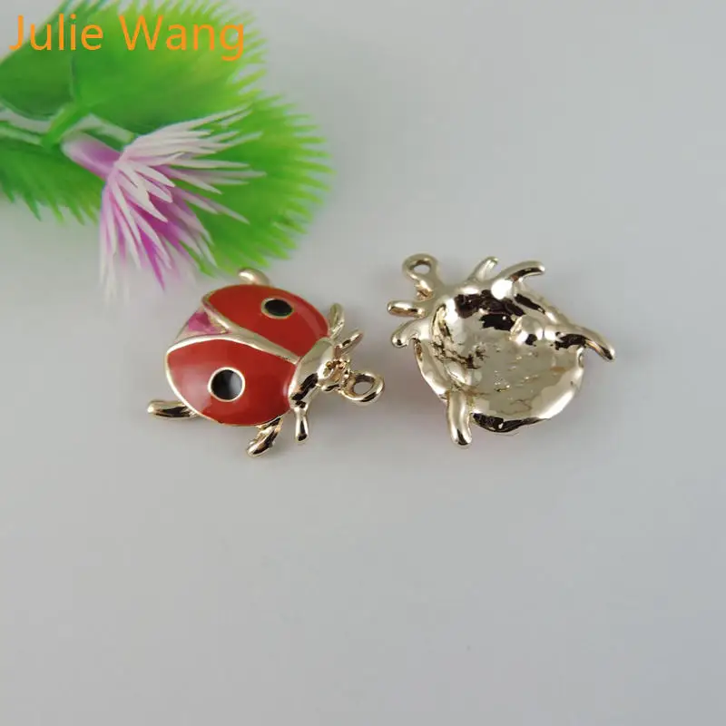 

Julie Wang 2-12PCS Enamel Red Ladybugs Charms Gold Tone Alloy Insect Necklace Pendant Bracelet Earring Jewelry Making Accessory
