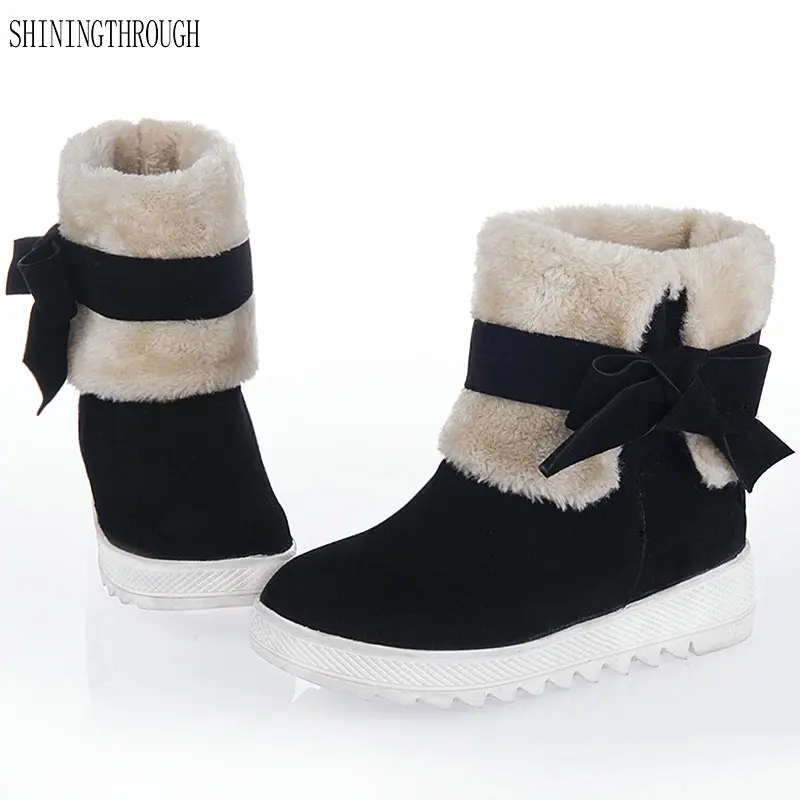 

2018 New fashion ankle boots winter boots woman flat women snow boots sweet bowtie shoes woman platform girl' shoes