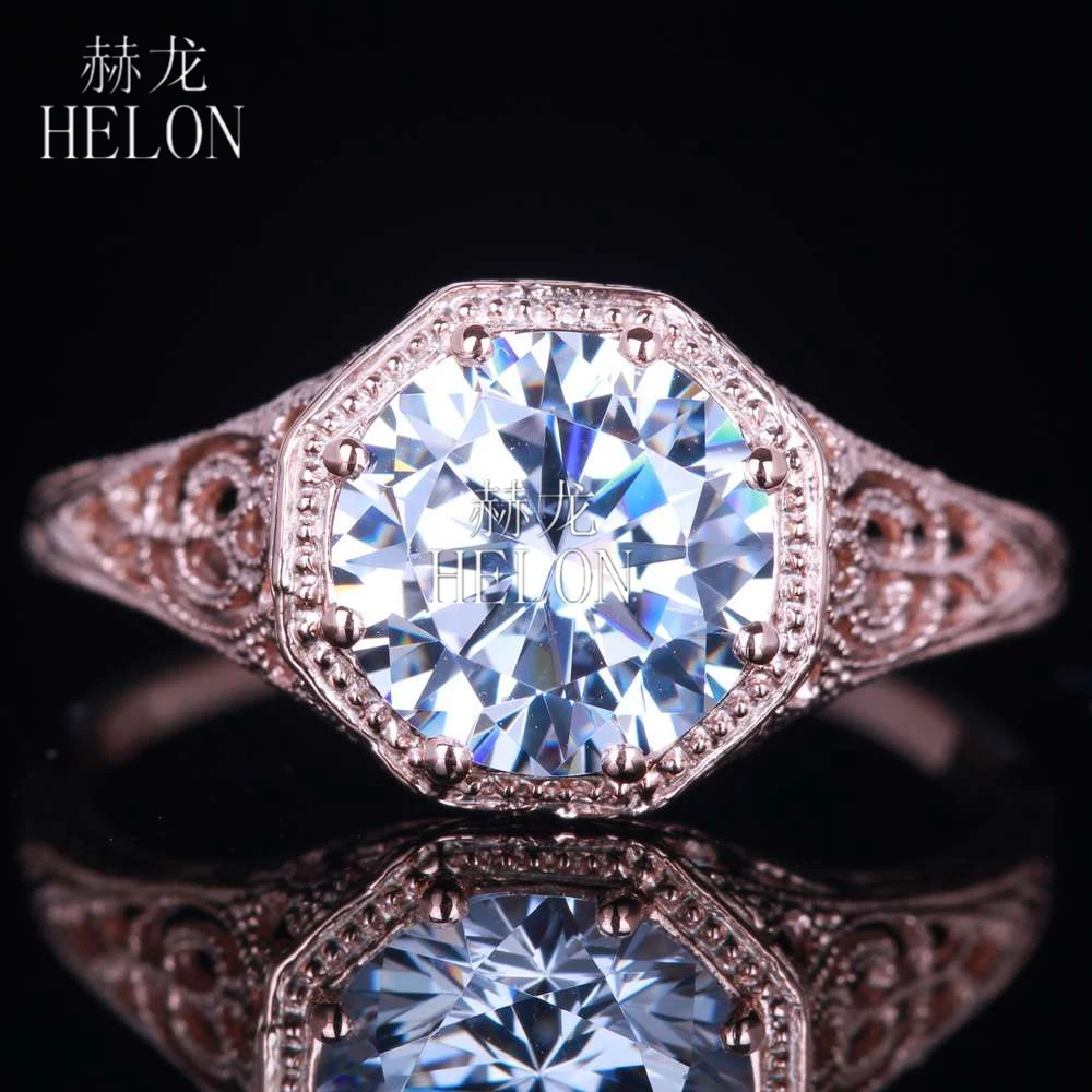 

HELON Real 925 Sterling Silver Vintage 100% Genuine AAA Graded Cubic Zircon Ring For Women Silver Engagement Brand Fine Jewelry