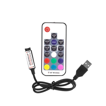 

Mini RGB Led Strip Controller 12V USB Plug RF Wireless 3 Channels 17 Keys Remote Control for SMD 5050 RGB Led Strip Lighting