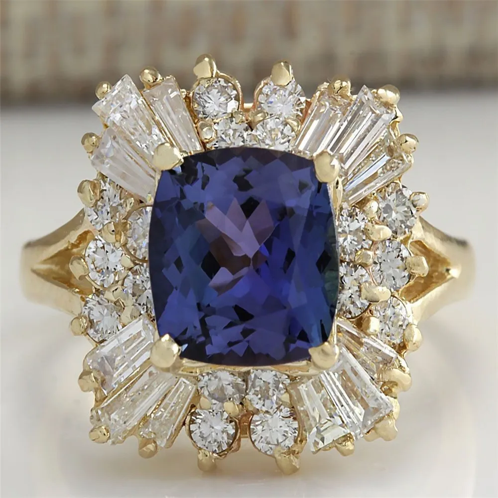 

White Crystal Princess Blue Ring Luxury Jewelry Ladies Accessories Rings for Women Gold Color Ring Bague Femme Anillos O5K104