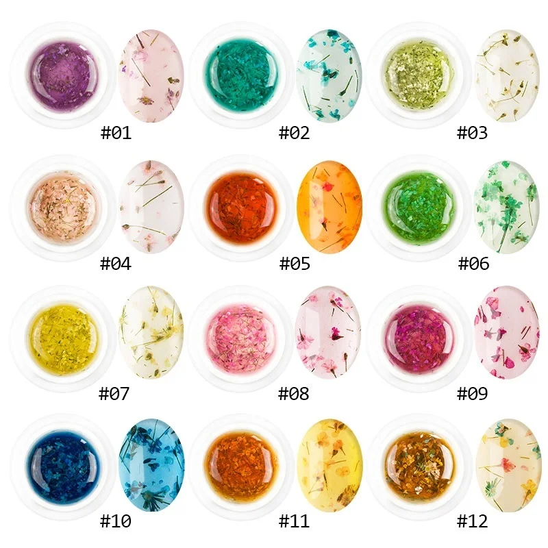 

12 Styles Floral Uv Gel Varnish Lucky Gel Paint Dried Flowers Nail Art Glue 3D DIY Desgin Natural Fairy Nail Gel Polish