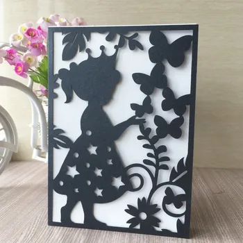 

30pcs/lot Hollow Laser Cut Beautiful Faery Wedding Invitation Card With Pearl Paper Birthday Party Invit Baptism Supplies