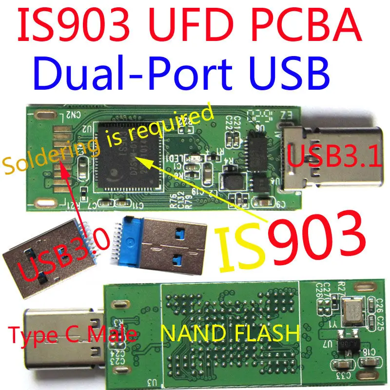 Etpcbakit Dual-Порты и разъёмы IS903 USB флэш-накопитель PCBA, BGA132/152/136, IS903 флэш-накопители, USB3.0 Тип-C, сделай сам, УФО наборы, 903 U диск PCBA