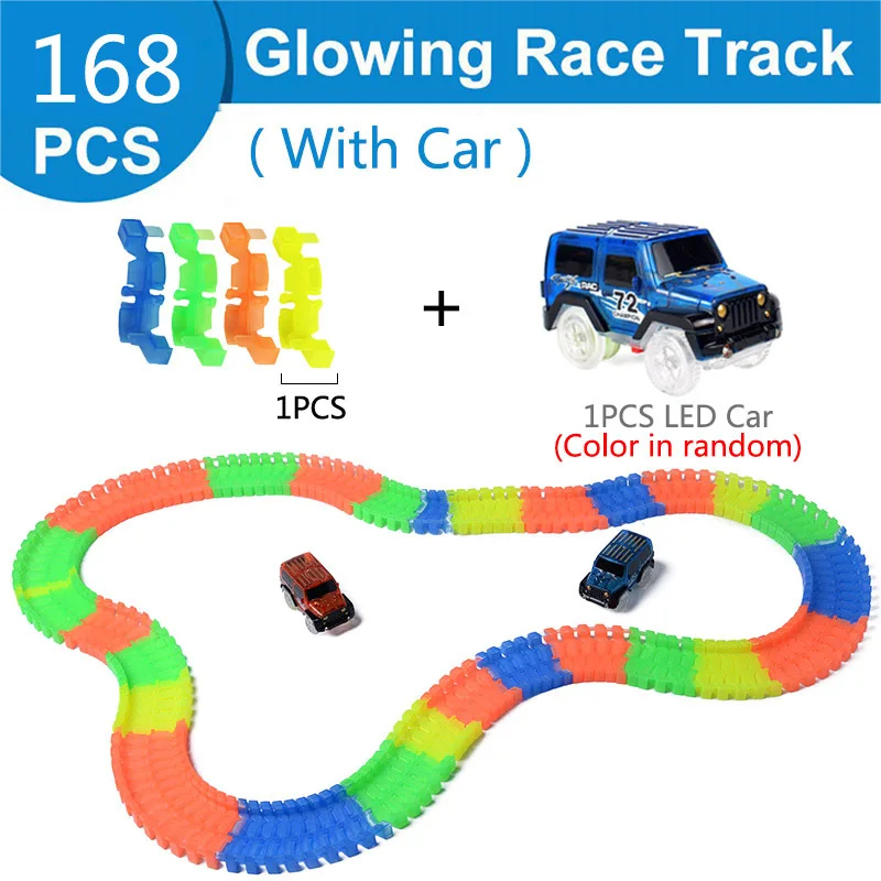 88-648 шт./компл. сборка "сделай сам" Электрический гоночная трасса Magic вагон игрушки гнущийся вспышки Светящиеся в темноте гоночный трек для детей Подарки