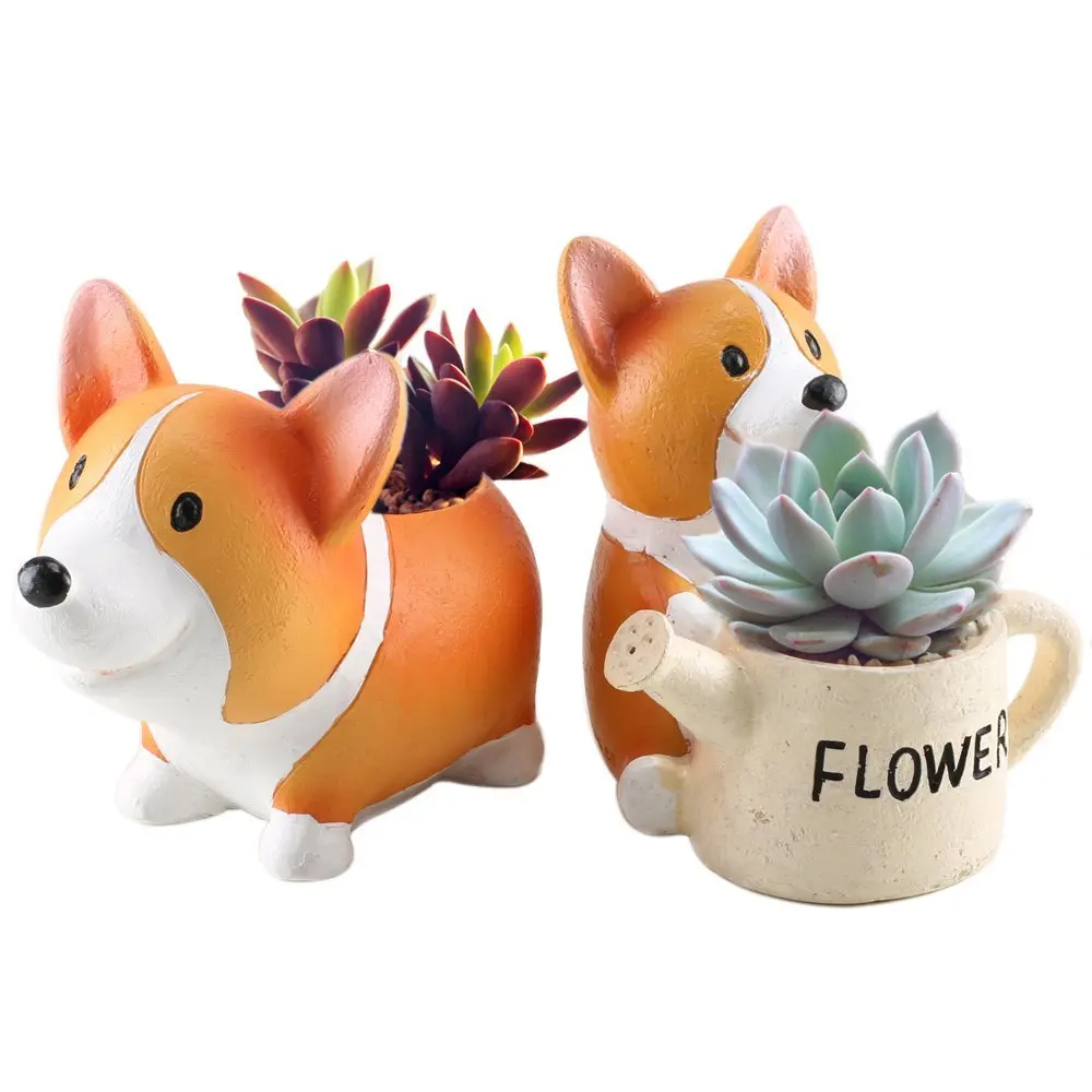 

CAMMITEVER Mini Resin Animal Plant Pot Adorable Carton Corgi Succulent Planter Desktop Flowerpot Fairy Garden Home Garden Decor
