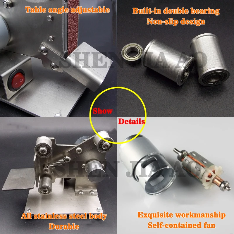 Небольшой мини-ленточный станок из нержавеющей стали самодельный ремень шлифовальный и полировальный станок настольная машина с фиксированным углом заточки 110-220 В