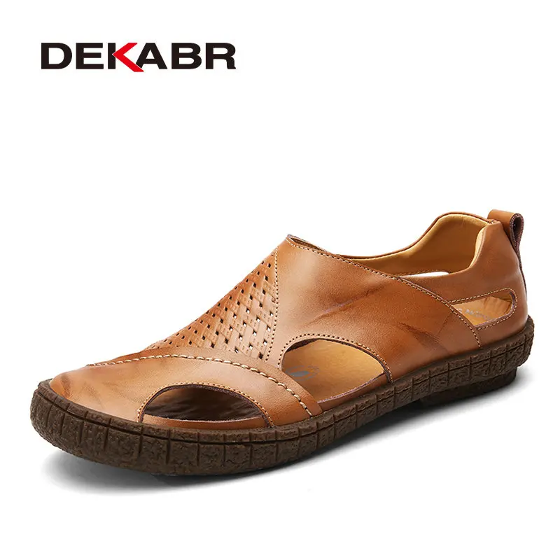 DEKABR/брендовая летняя пляжная обувь; коллекция года; модные дизайнерские мужские сандалии; мужские кожаные тапочки без застежки; повседневная мужская обувь