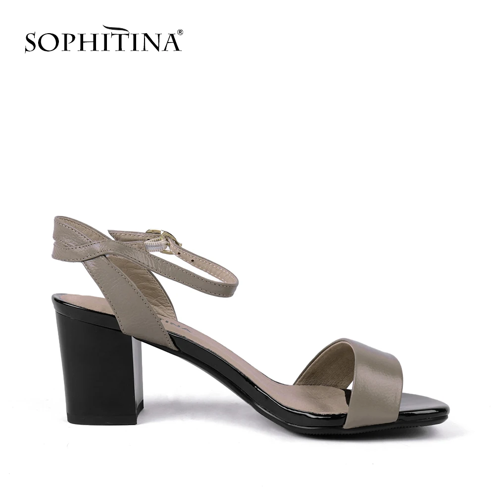 SOPHITINA/Модные женские босоножки из натуральной кожи; Летняя обувь на квадратном каблуке; однотонные женские сандалии на каблуках с пряжкой и ремешком; X22