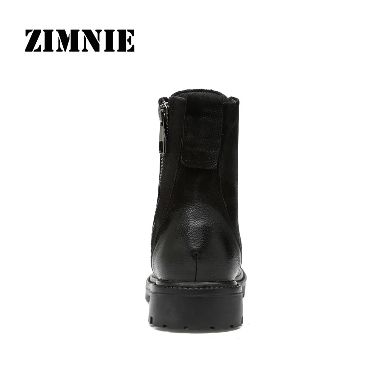 ZIMNIE Autumn Winter Men Motorcycle Boots Genuine Leather Lace-Up Boots Black Khaki British Style Men Boots Big Size 37-47