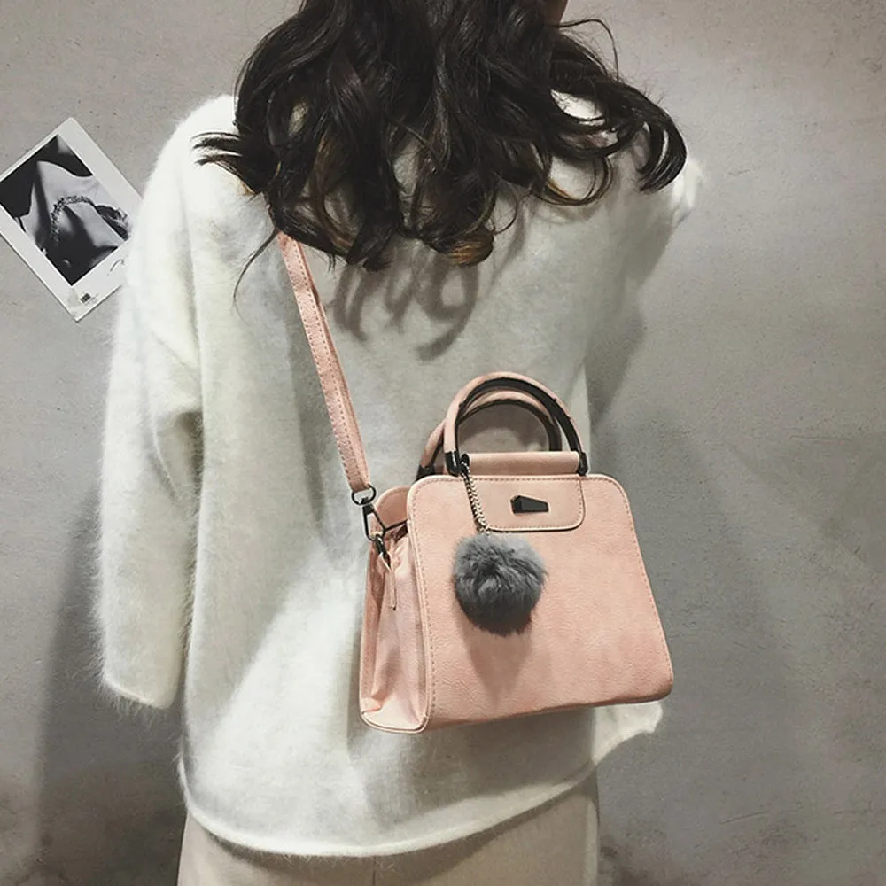 Женская модная однотонная сумка-мессенджер с помпонами, простой дизайн, Новая Элегантная квадратная сумка-мессенджер для женщин, для путешествий,, 7 марта