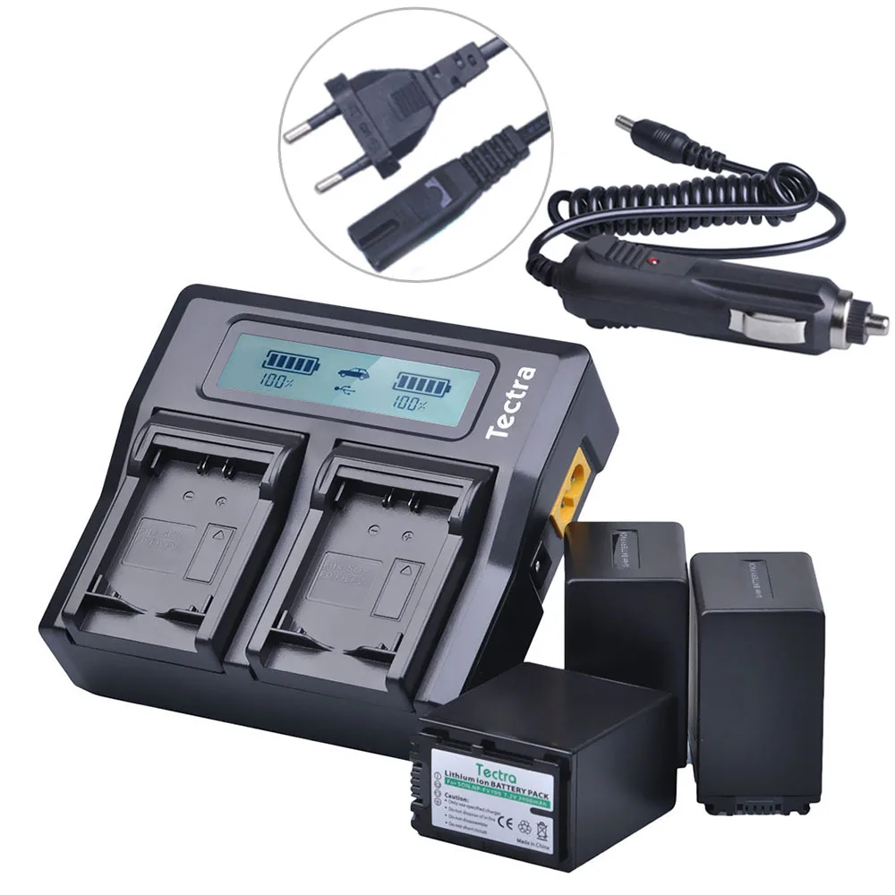Tectra 3pcs NP FV100 NP FV100 Camera Battery + LCD Rapid Dual Charger