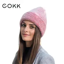 COKK, простая Зимняя Шапка-бини из кроличьего меха для женщин, цветная шапка Skullies, теплая женская шапка Skullies, шапочки горрос, зимняя шапка