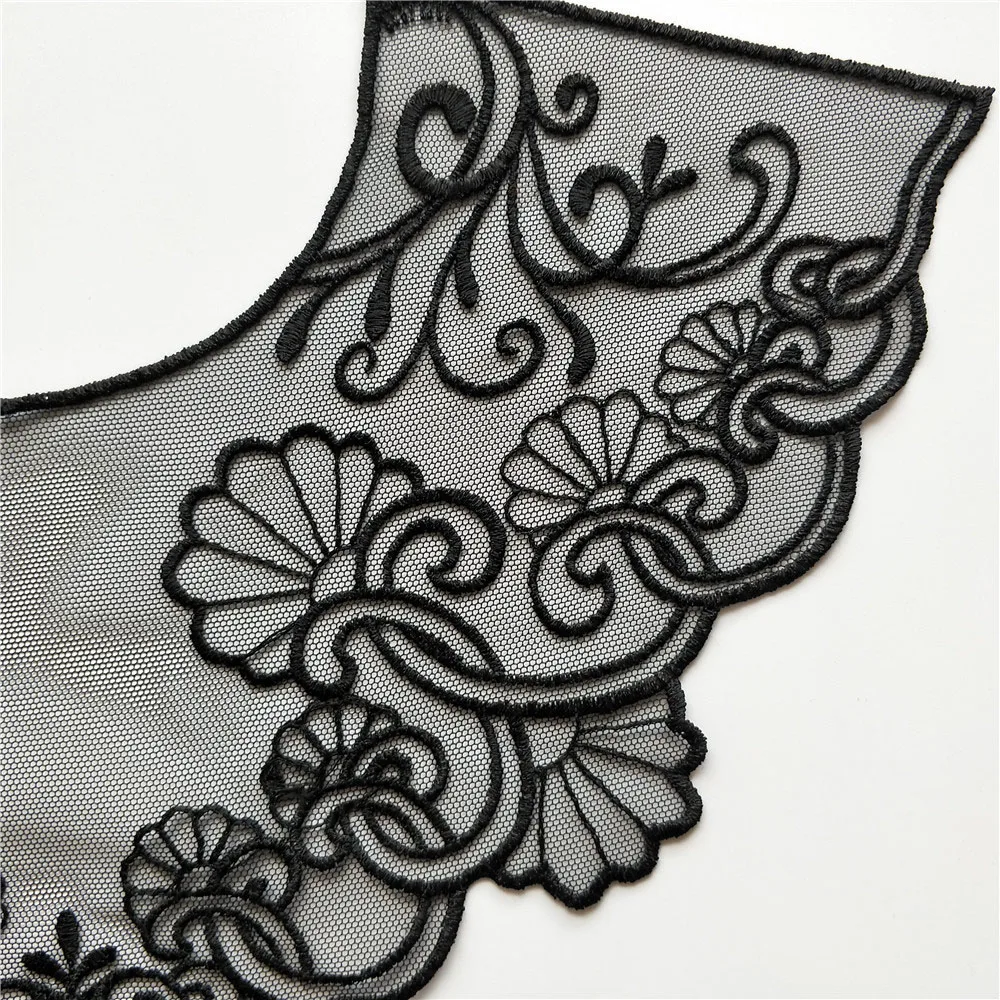 Черные/белые декоративные цветочные нашивки из гипюра Ткань Вышивка швейная аппликация кружевной воротник отделка свадебное платье декольте DIY аксессуары для одежды