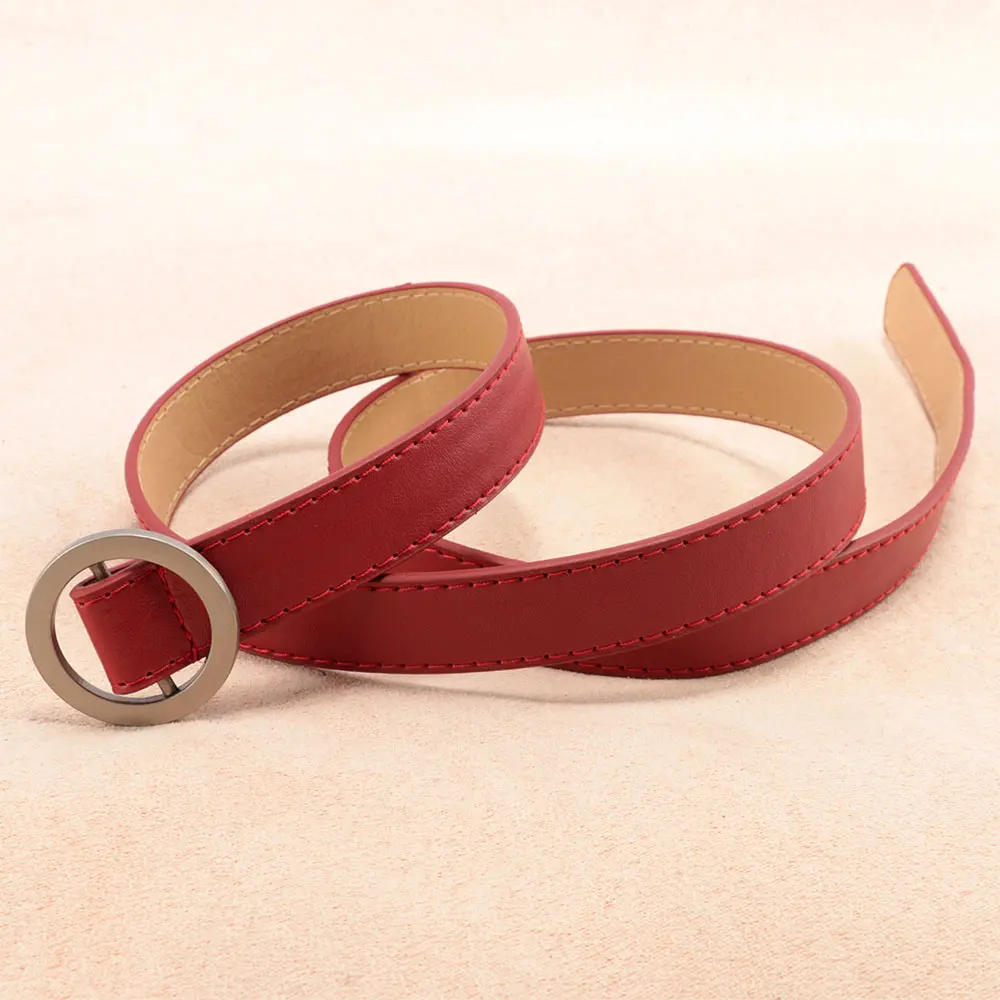 Women Round Metal Buckle Belts Wide Belt Large Stretch Elastic PU