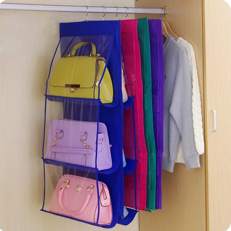 

6 Pocket Foldable Hanging Bag Multi-layer Folding Shelf Bag Purse Handbag Organizer Door Sundry Pocket Hanger Storage