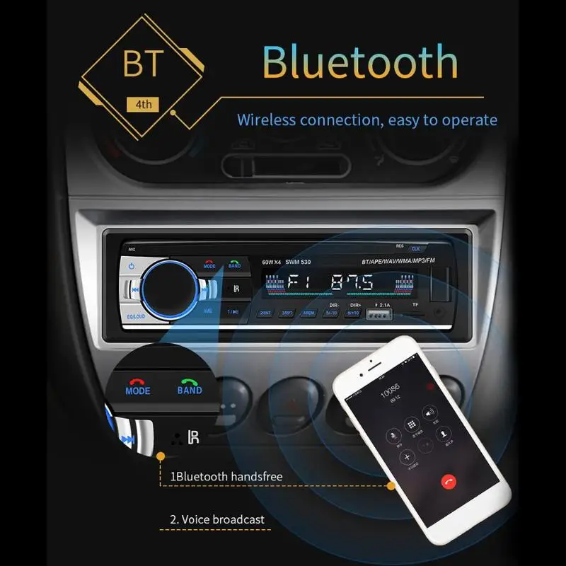 1Din SWM 530 lcd BT музыкальный плеер автомобильный стерео MP3 аудио плеер Авто fm-радио u-диск AUX w/TF слот для карты RCA 2USB Зарядка для телефона