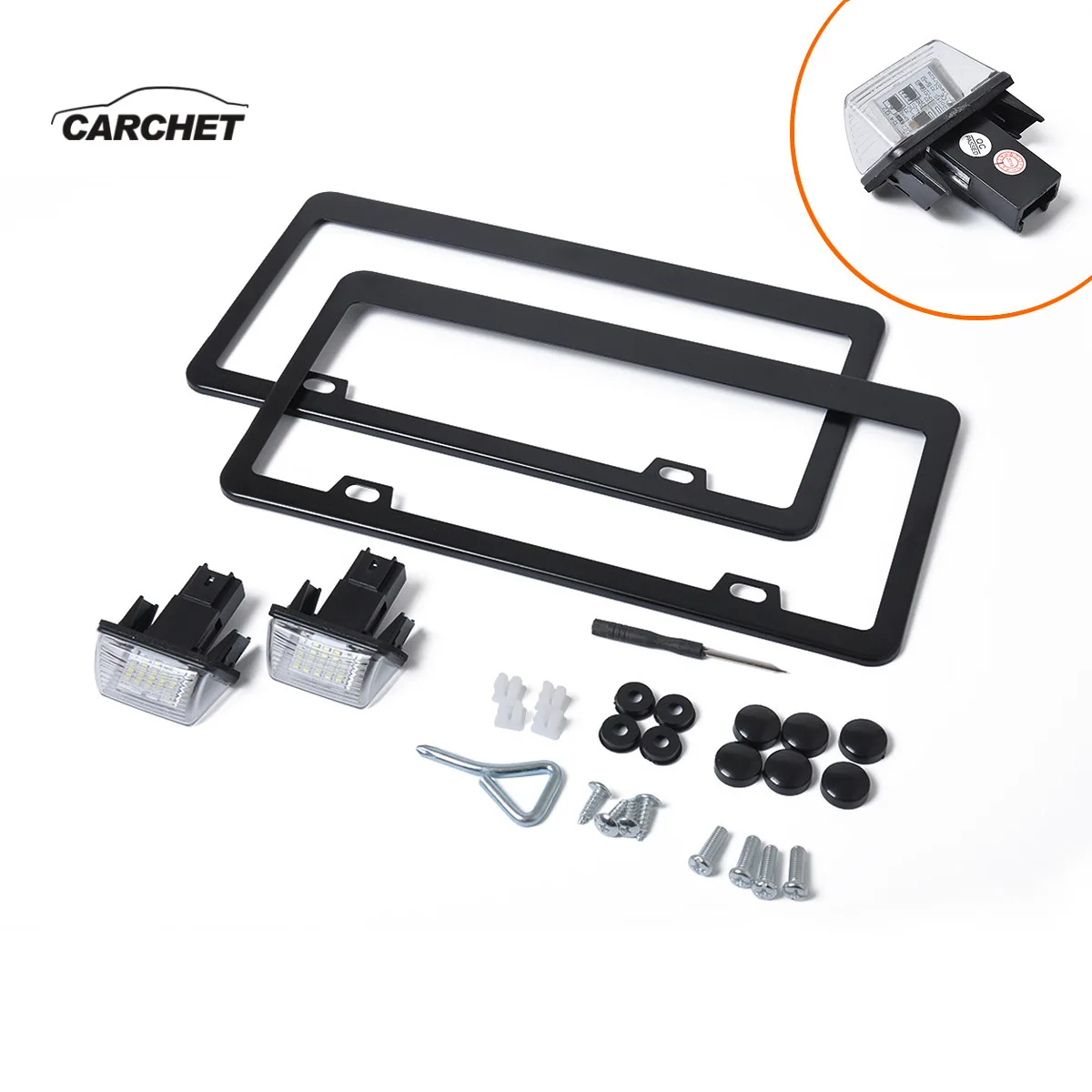 

CARCHET Car LED License Plate Light Lamp Replacement Kit with License Plate Frames Fit for Citroen 307 Peugeot 206 1998-2010