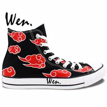 Wen Аниме обувь с ручной росписью Наруто Shippuuden Akatsuki красные облака для женщин и мужчин высокие черные парусиновые кроссовки