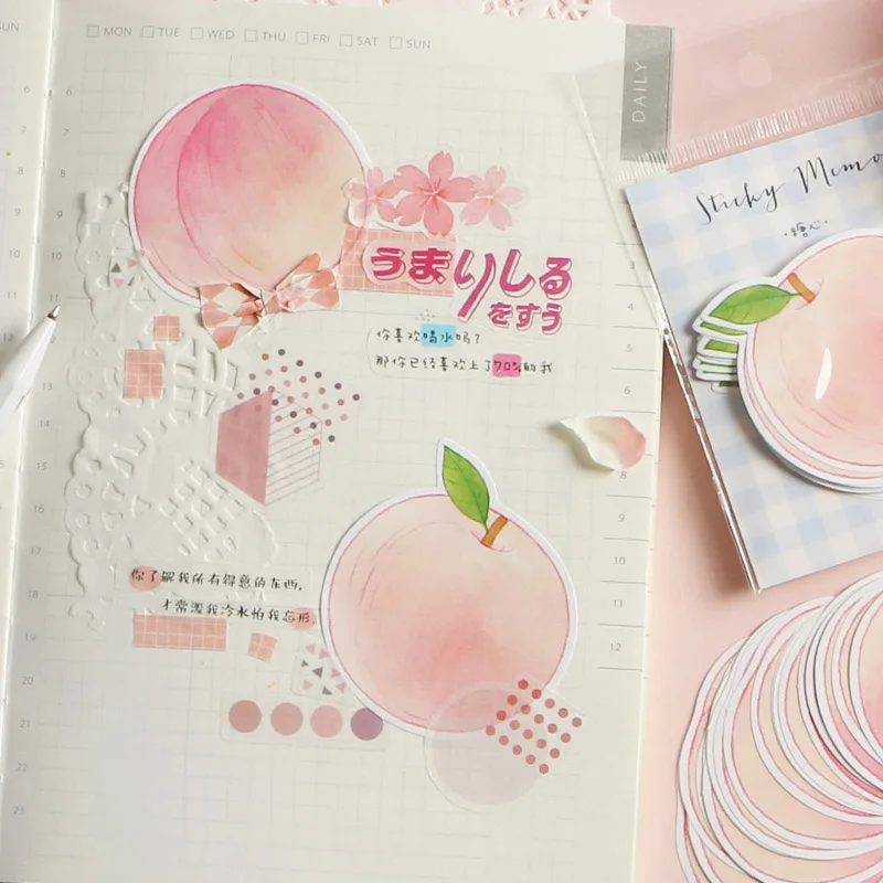 30 листов креативные блокноты Apple Kawaii персиковые животные Липкие заметки для