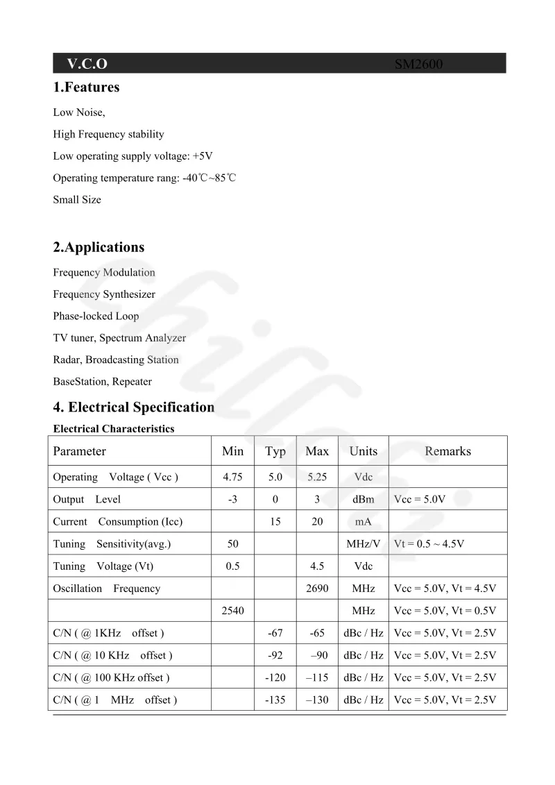 VCO генератор с регулятором напряжения SM2600 2550-2650 МГц