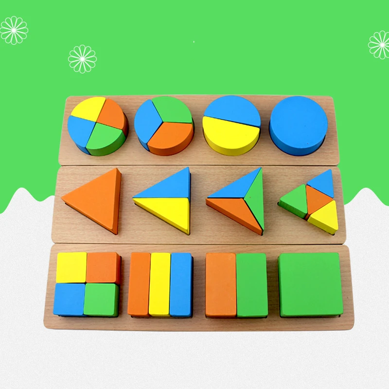  3pcs/set Wooden Montessori teaching aids geometric shape round triangle decomposition board early e - 32957999196