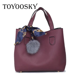 

TOYOOSKY New Design Bag Fashion PU Leather Casual Female Composite Bag Ladies Pompom Handbag Shoulder Bag Phone Purse With Scarf