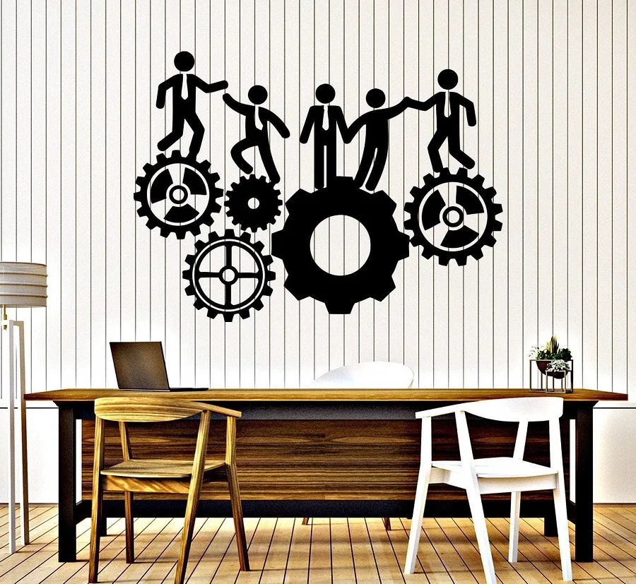 

Vinyl Wall Decal Office Team Work Gear Inspiration Sticker Workstation Inspirational Gift Home Commercial Decor 2BG13