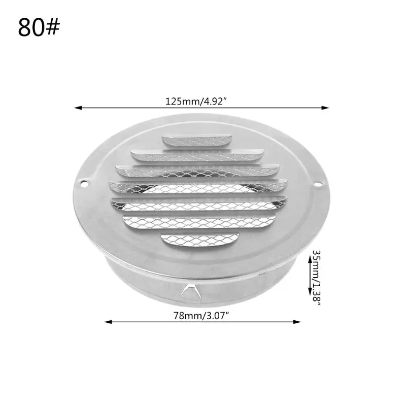 Нержавеющая сталь Наружная стена вентиляционная решетка круглый воздуховод вентиляционные решетки - Цвет: 80mm