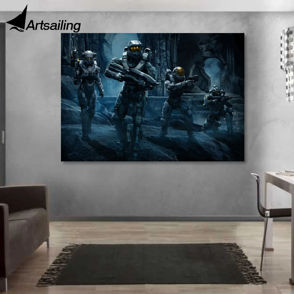 1 piece canvas art HALO 5 guardians team soldiers canvas painting