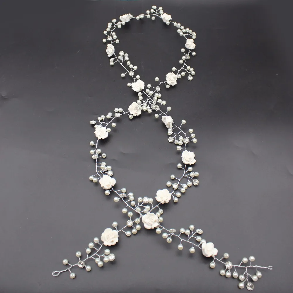 

110 CM Handmade White Flower Bridal Vine Tiara Headbands Bride Prom Chaplet Crown Hair Ornament Wedding Hair Jewelry Accessories