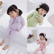 Детские пижамы со смайликом, комплект одежды из хлопка для мальчиков и девочек, модная плотная одежда на весну и зиму для детей 2, 4, 6, 8 лет