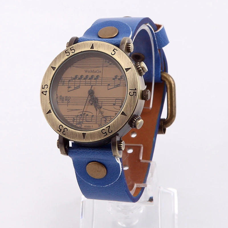 Модные мужские женские унисекс наручные часы с музыкальными нотами Ретро бронзовые Кварцевые наручные часы с кожаным ремешком наручные часы~ TT - Цвет: Dark Blue