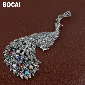 

S925 sterling silver inlay process female models peacock open screen pendant
