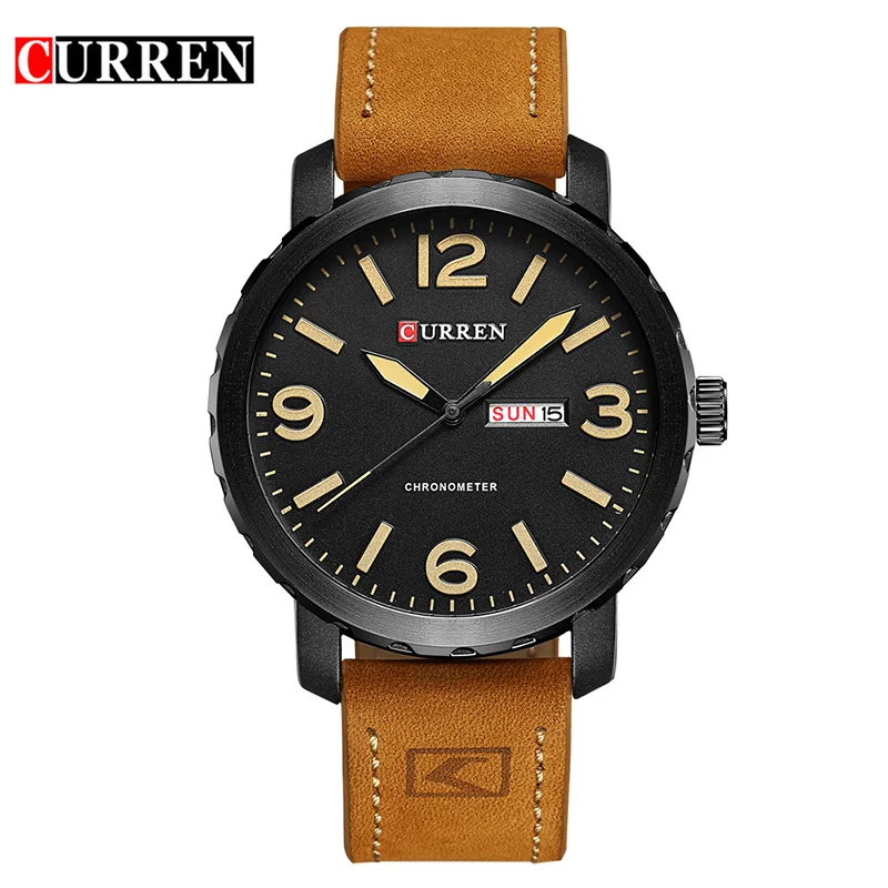 

CURREN 8273 Men Fashion Casual watch Sport Male Military watch Quartz Wristwatch Leather Band Watch 30m Water Resistant